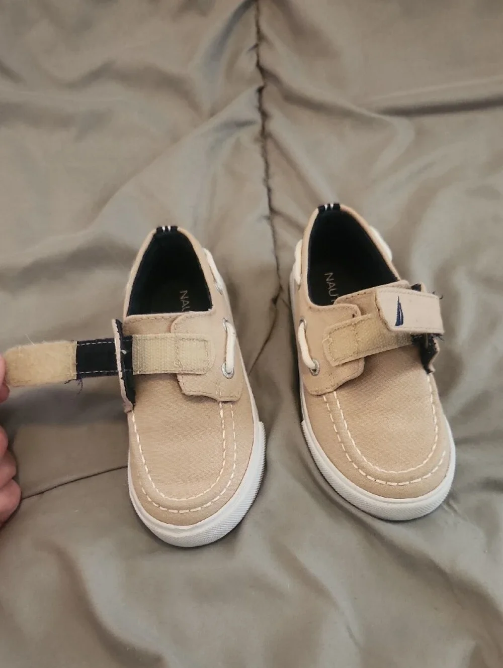 Nautica Tan Kids Boat Shoes with White Soles